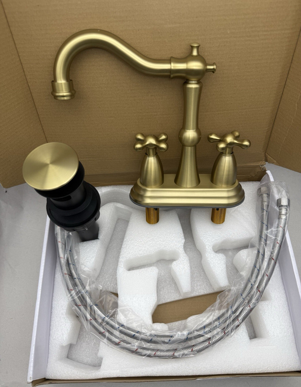 Cross Handles Centerset Bathroom Faucet For Sink 3 Hole w/Overflow Pop Up Drain